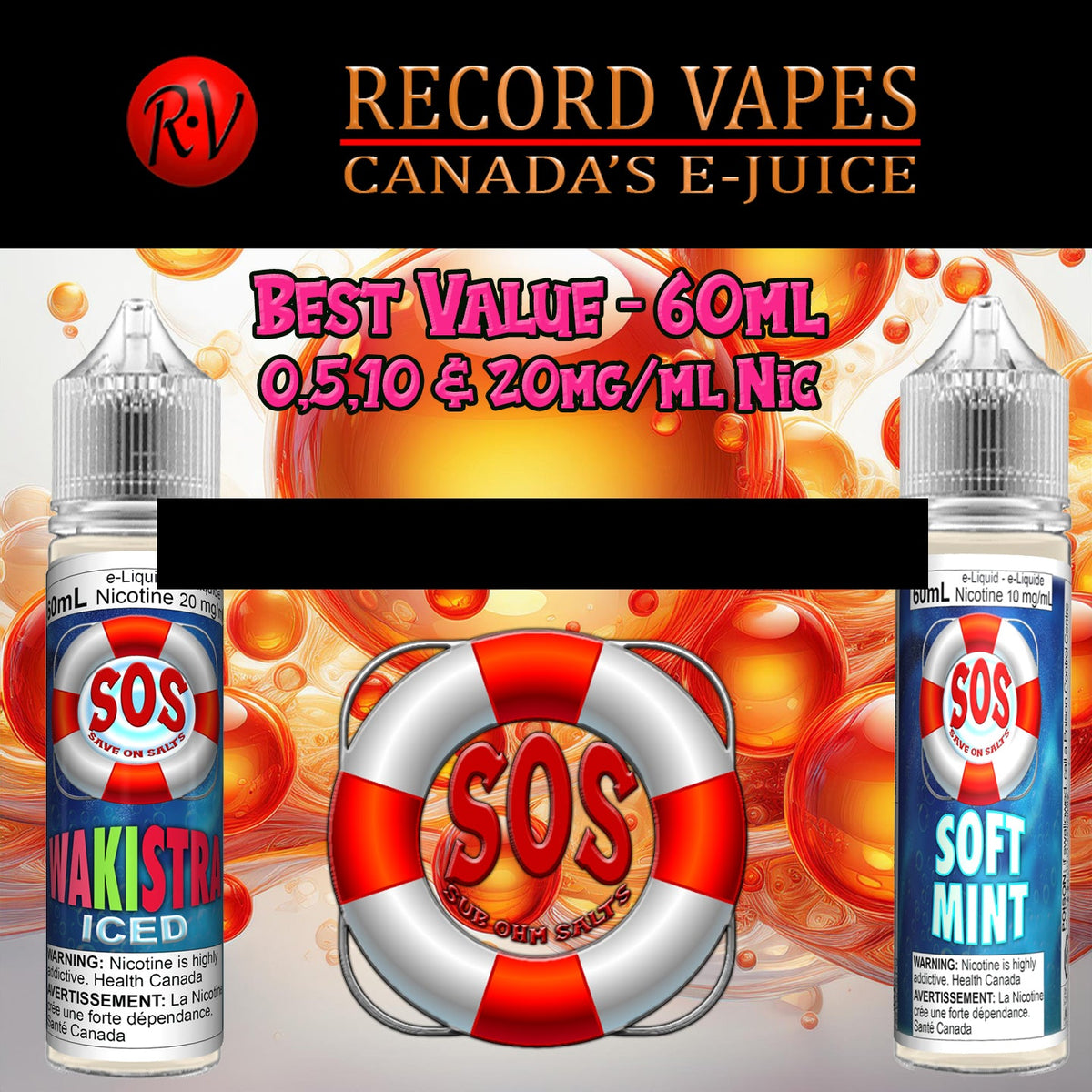 SOS 60ml Salt Nic vape juice by Record Vapes SOS 60ml Salt Nic vape juice by Record Vapes