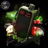 A 20ml disposable vape by Flavour Beast x Twelve Monkeys surrounded by red apple, cranberry, and ice. Underground Vapes Woodstock and London