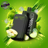 A 20ml disposable vape by Flavour Beast in sour apple iced flavour, surrounded by apple slices and ice cubes. Underground Vapes Woodstock and London