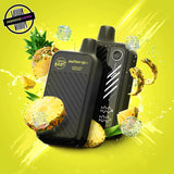 A 20ml disposable vape by Flavour Beast in sour pineapple Iced flavour, surrounded by pineapple slices and ice cubes. Underground Vapes Woodstock and London