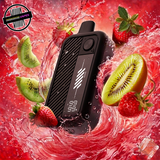 Black and white Beast Mode Max 3 20ml disposable by Flavour Beast surrounded by strawberry, kiwi, and ice cubes. Underground Vapes Woodstock and London