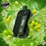 A black disaposable vape by Flavour Beast surrounded by green grapes in water with ice cubes. Underground Vapes Woodstock and London