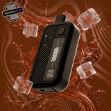A black disaposable vape by Flavour Beast surrounded by a liquid splash and ice cubes. Underground Vapes Woodstock and London