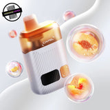 CAPSL disposable Vape by Flavour Beast, Juicy Peach flavour. Features a clear tank so you can see juice levels and a small screen for battery percentage. Underground Vapes Woodstock and London