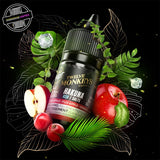A 30ml bottle of salt nic by Flavour Beast x Twelve Monkeys surrounded by red apple, cranberry, and ice. Underground Vapes Woodstock and London