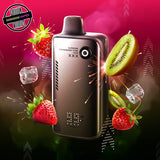 A 30ml disposable vape by Flavour Beast, Strawberry Kiwi Iced flavour. The device has a button to control wattage and lights to show battery and juice percentage. Underground Vapes Woodstock and London