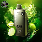 A 30ml disposable vape by Flavour Beast, green apple flavour. The device has a button to control wattage and lights to show battery and juice percentage. Underground Vapes Woodstock and London