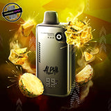 A 30ml disposable vape by Flavour Beast, yellow pineapple flavour. The device has a button to control wattage and lights to show battery and juice percentage. Underground Vapes Woodstock and London