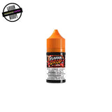 Flavour Drop e-liquid bottle in raspberry mango ice flavour with orange cap on a white background. Underground Vapes Woodstock and London