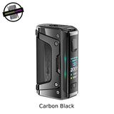 Carbon Black GeekVape Aegis Legend vape mod with digital display on a white background. Tank and batteries sold separately. Underground Vapes Woodstock and London