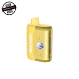 A yellow 20ml disposable vape by Geek Bar in banana ice flavour on a white background. Underground Vapes Woodstock and London