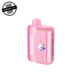 A pink 20ml disposable vape by Geek Bar in peach ice flavour on a white background. Underground Vapes Woodstock and London
