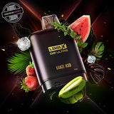 A prefilled 20ml pod by Flavour Beast x Twelve Monkeys surrounded by kiwi, strawberry, watermelon, and ice. Compatible with the Level X battery. Underground Vapes Woodstock and London