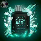 A 20ml prefilled vape pod by Level X Flavour Beast in mint ice flavour. The pod is surrounded by ice cubes. Underground Vapes Woodstock and London