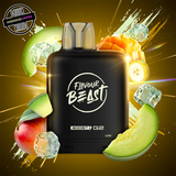 A 20ml prefilled vape pod by Level X Flavour Beast in honeydew mango ice flavour. The pod is surrounded by mango, honeydew, and ice cubes. Underground Vapes Woodstock and London