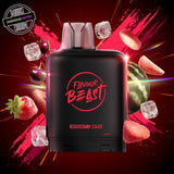 A 20ml prefilled vape pod by Level X Flavour Beast in strawberry cherry watermelon ice flavour. The pod is surrounded by cherries, watermelon slices, strawberries, and ice cubes. Underground Vapes Woodstock and London