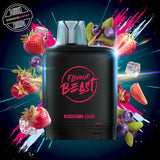A 20ml prefilled vape pod by Level X Flavour Beast in strawberry raspberry blueberry ice flavour. The pod is surrounded by berries and ice cubes. Underground Vapes Woodstock and London