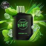 A 20ml prefilled vape pod by Level X Flavour Beast in spearmint ice flavour. The pod is surrounded by mint leaves and ice cubes. Underground Vapes Woodstock and London
