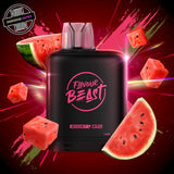 A 20ml prefilled vape pod by Level X Flavour Beast in watermelon flavour. The pod is surrounded by watermelon slices. Underground Vapes Woodstock and London