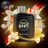 A 20ml prefilled vape pod by Level X Flavour Beast in vanilla classic flavour. The pod is surrounded by vanilla flowers and ice cubes. Underground Vapes Woodstock and London