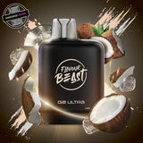A 20ml prefilled vape pod by Level X Flavour Beast in coconut ice flavour. The pod is surrounded by coconut and ice cubes. Underground Vapes Woodstock and London