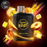 A 20ml prefilled vape pod by Level X Flavour Beast in mango peach flavour. The pod is surrounded by peach and mango slices. Underground Vapes Woodstock and London