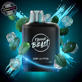 A 20ml prefilled vape pod by Level X Flavour Beast in mint ice flavour. The pod is surrounded by mint leaves and ice cubes. Underground Vapes Woodstock and London