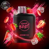 A 20ml prefilled vape pod by Level X Flavour Beast in strawberry ice flavour. The pod is surrounded by strawberries and ice cubes. Underground Vapes Woodstock and London