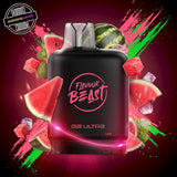 A 20ml prefilled vape pod by Level X Flavour Beast in watermelon ice flavour. The pod is surrounded by vibrant watermelon slices and ice cubes. Underground Vapes Woodstock and London