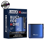 A blue battery for the Level X M series on a white background. Underground Vapes Woodstock and London