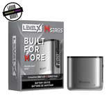 A silver battery for the Level X M series on a white background. Underground Vapes Woodstock and London