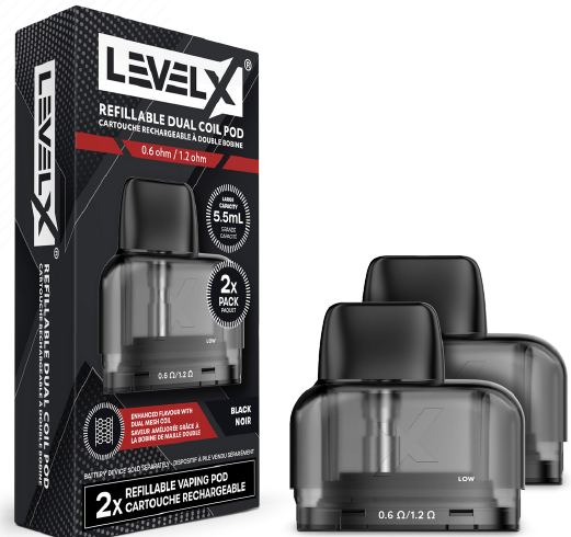 Level X Refillable Dual Coil Pod (2pack). Available at Underground Vapes Woodstock and London.