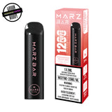 Black stick-style disposable vape by Marz in strawberry peach mint flavour on a white background. Underground Vapes Woodstock and London