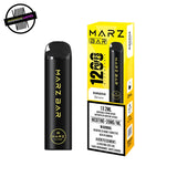 Black stick-style disposable vape by Marz in banana flavour on a white background. Underground Vapes Woodstock and London