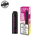 Black stick-style disposable vape by Marz in raspberry mango flavour on a white background. Underground Vapes Woodstock and London