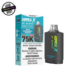 Ripper X 20ml pod and packaging by RufPuf in blue raspberry cherry flavour on a white background. Underground Vapes Woodstock and London