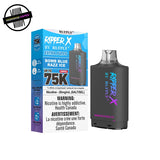 Ripper X 20ml pod and packaging by RufPuf in blue razz ice flavour on a white background. Underground Vapes Woodstock and London