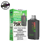 Ripper X 20ml pod and packaging by RufPuf in green apple raspberry flavour on a white background. Underground Vapes Woodstock and London