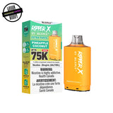 Ripper X 20ml pod and packaging by RufPuf in pineapple coconut flavour on a white background. Underground Vapes Woodstock and London