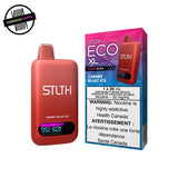Red STLTH Eco XL vape device and packaging in cherry ice flavor on a white background. Underground Vapes Woodstock and London