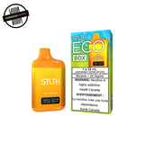 Orange STLTH disposable vape in blue lemon ice flavour with packaging on a white background. Underground Vapes Woodstock and London