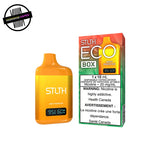 Orange STLTH disposable vape in juicy peach ice flavour with packaging on a white background. Underground Vapes Woodstock and London