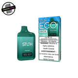 Teal STLTH disposable vape in polar mint flavour with packaging on a white background. Underground Vapes Woodstock and London