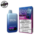 Blue STLTH Eco XL vape device and packaging in blueberry raspberry flavor on a white background. Underground Vapes Woodstock and London