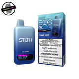 Blue STLTH Eco XL vape device and packaging in polar mint flavor on a white background. Underground Vapes Woodstock and London