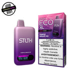 Purple STLTH Eco XL vape device and packaging in purple grape ice flavor on a white background. Underground Vapes Woodstock and London