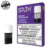 3-pack of prefilled 2ml STLTH pods in berry flavour. Undergound Vapes Woodstock and London