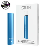 Metallic Blue STLTH USB Type-C stick-style device / battery next to its packaging. Underground Vapes Woodstock and London