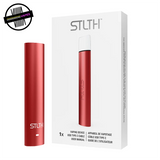 Metallic Red STLTH USB Type-C stick-style device / battery next to its packaging. Underground Vapes Woodstock and London