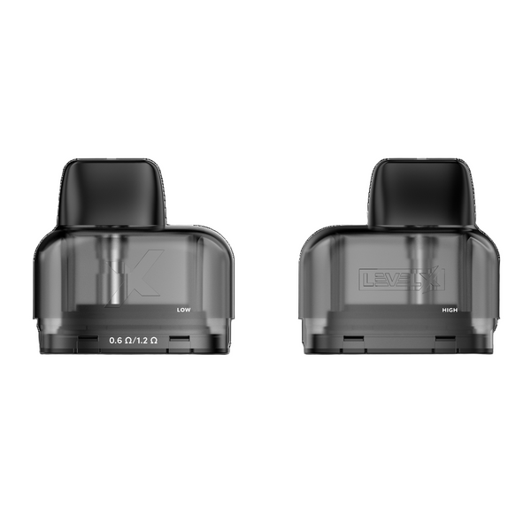 An empty pod that can be filled with e-liquid and is compatible with the Level X device. Dual Coil, 0.6 and 1.2. Available at Underground Vapes Woodstock and London.